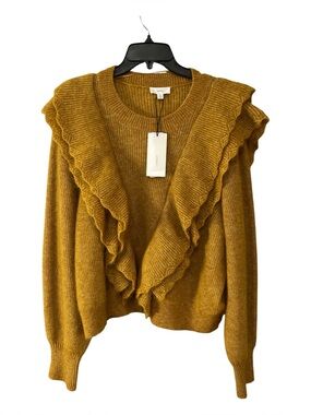 A Loves A Mohair Wool Blend Ruffle Crew Neck Sweater Mustard Gold XL NWT